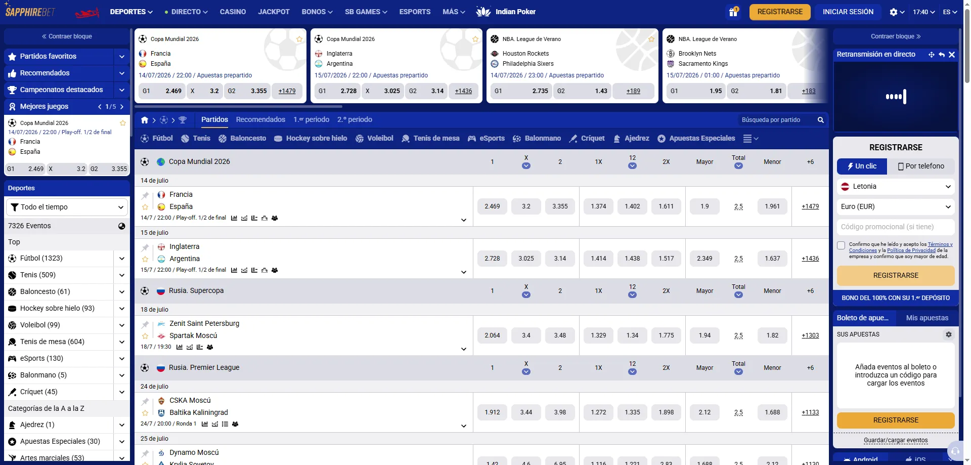 Apuestas deportivas SapphireBet Argentina — fútbol y más deportes