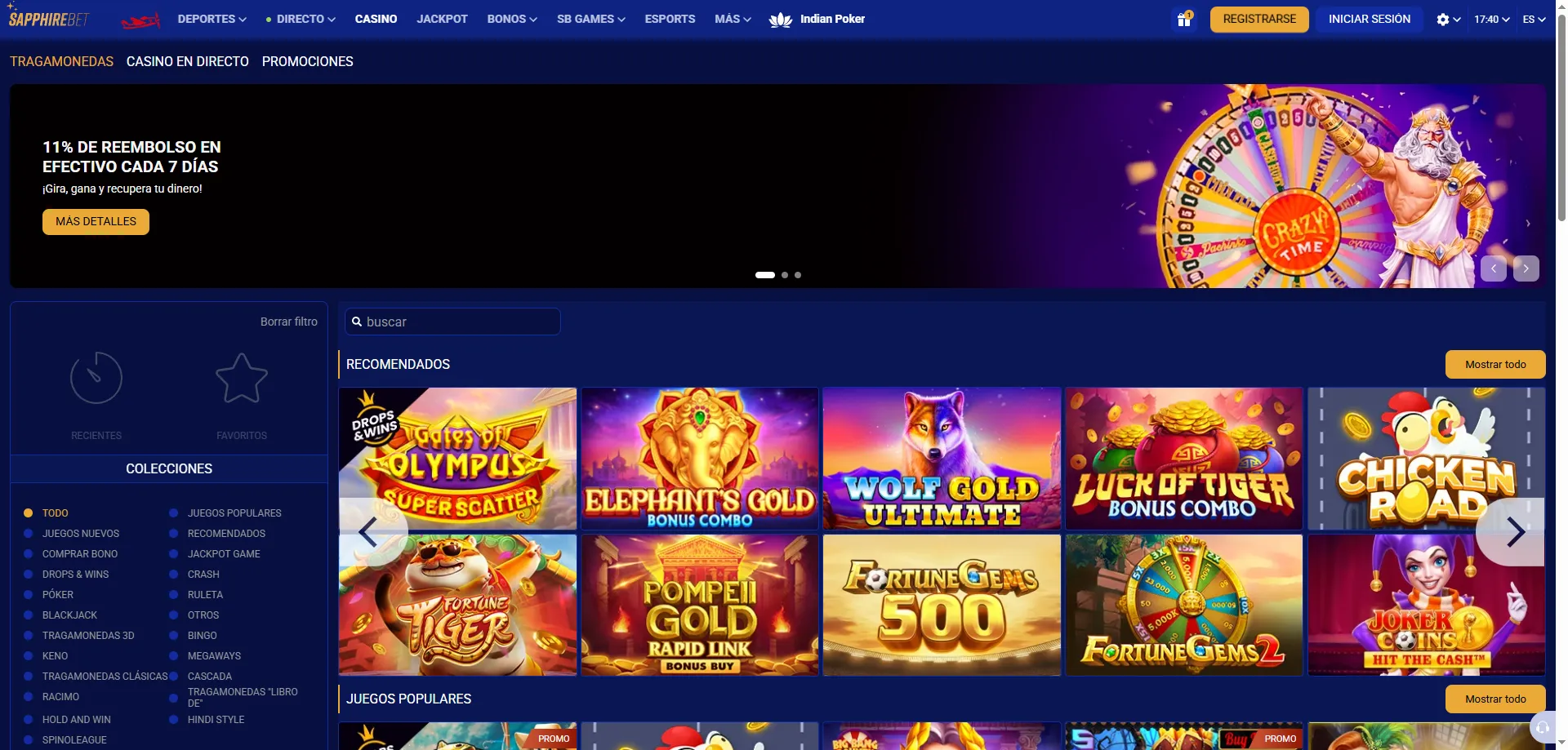 Tragamonedas en SapphireBet casino — más de 3000 juegos disponibles