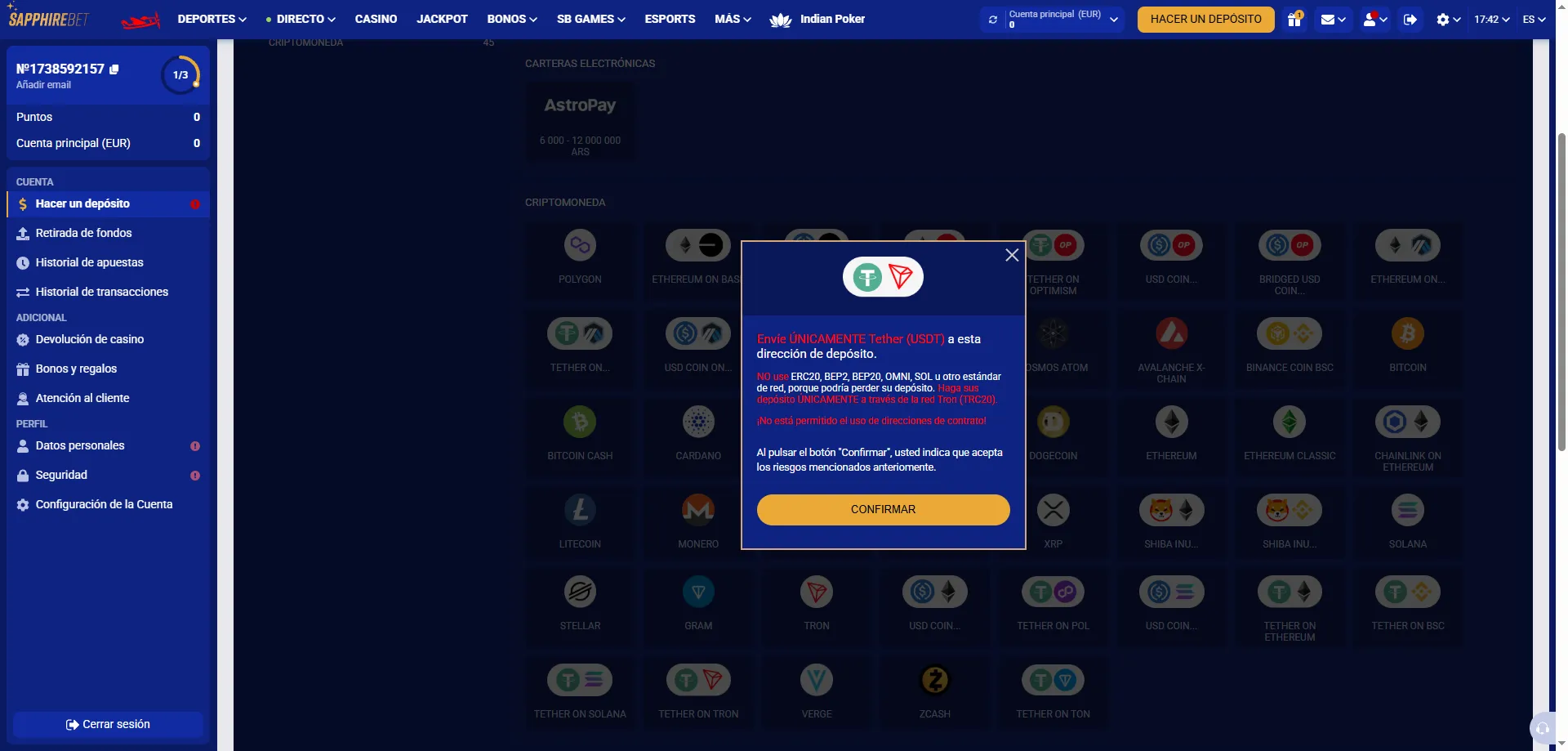 Métodos de pago SapphireBet Argentina — depósitos y retiros